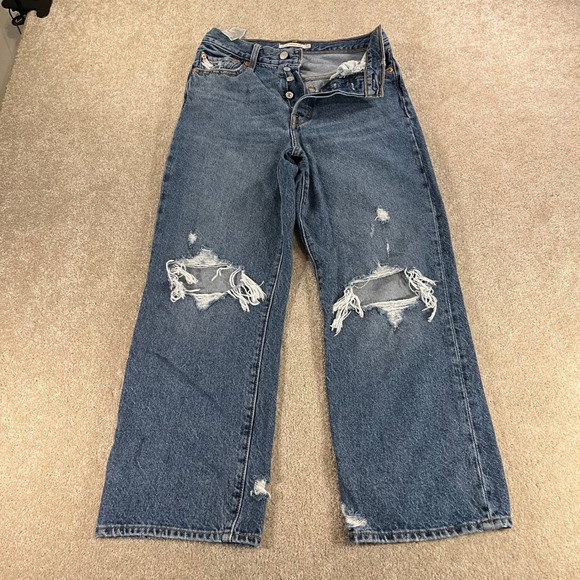 Levi's Denim - Levis Ribcage Straight Ankle Jeans Womens 28 Distressed Streetwear Button Fly